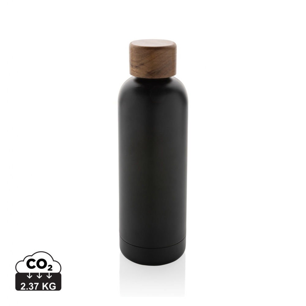 Logo trade promotional products image of: Wood RCS certified recycled stainless steel vacuum bottle