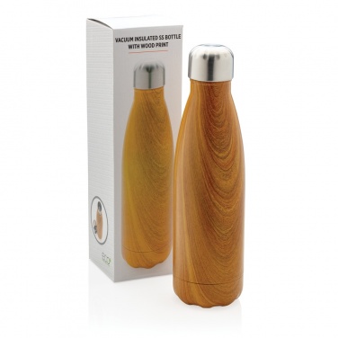 Logo trade promotional gifts image of: Vacuum insulated stainless steel bottle with wood print