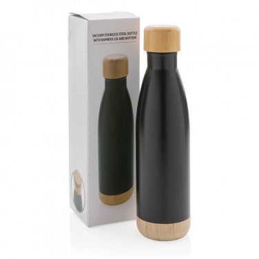 Logo trade advertising products image of: Vacuum stainless steel bottle with bamboo lid and bottom