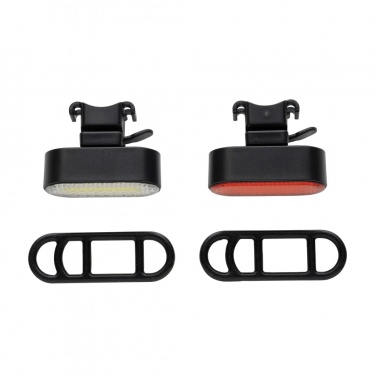 Logo trade advertising product photo of: Lumino RCS recycled plastic USB re-chargeable bike light set