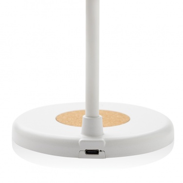 Logo trade business gifts image of: Zenara RCS recycled plastic and cork 15W wireless desk lamp
