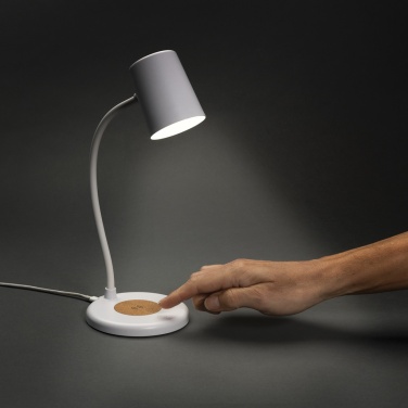 Logotrade promotional product image of: Zenara RCS recycled plastic and cork 15W wireless desk lamp