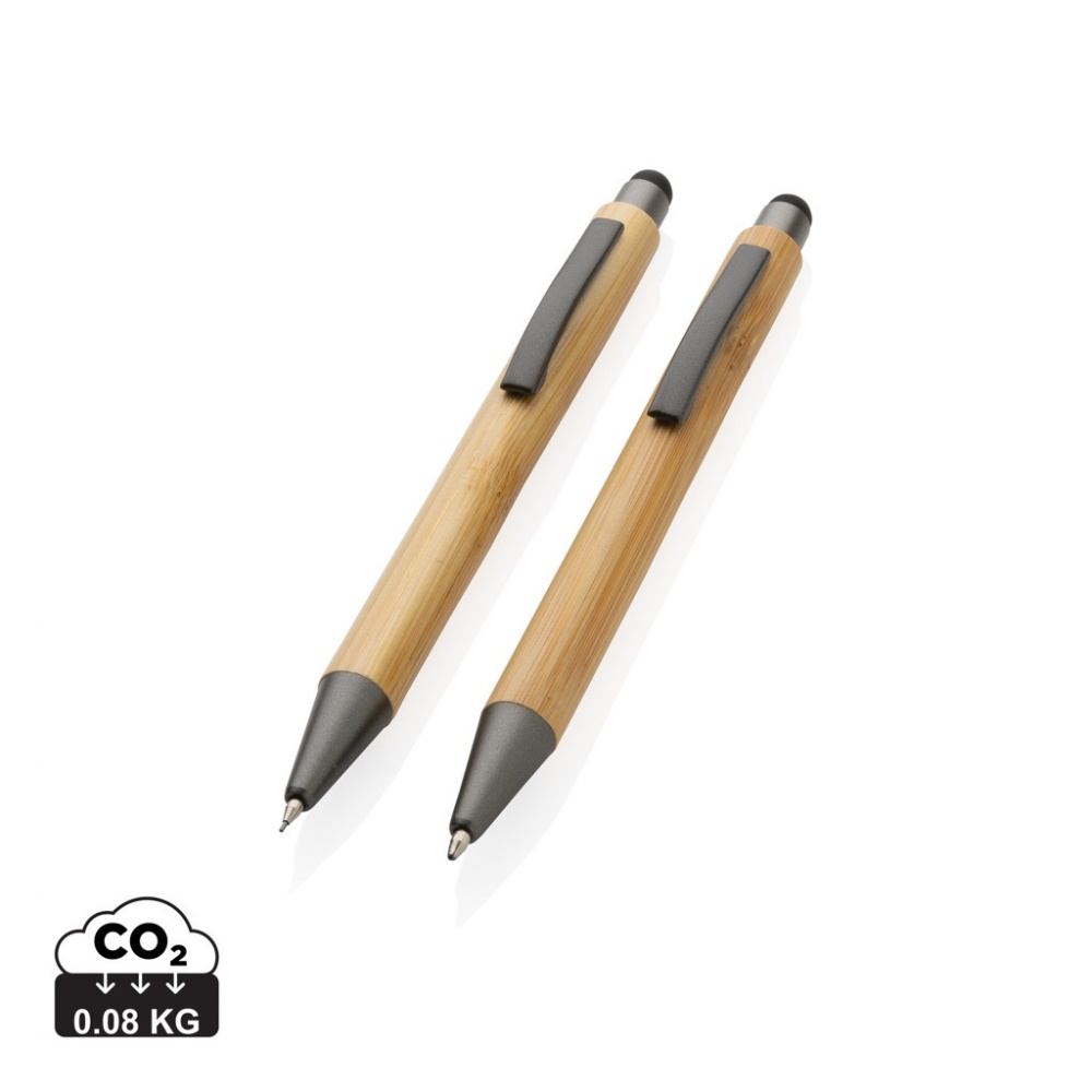 Logo trade advertising products picture of: Bamboo modern pen set in box