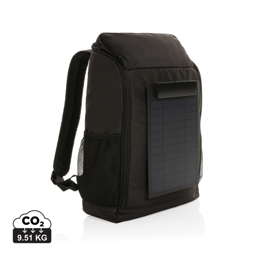 Logo trade business gifts image of: Pedro AWARE™ RPET deluxe backpack with 5W solar panel