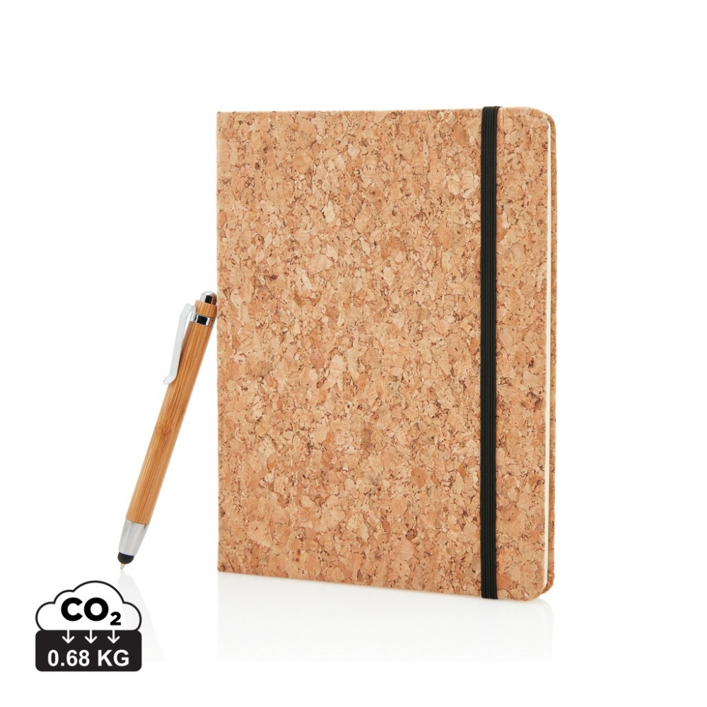 Logo trade promotional merchandise image of: A5 notebook with bamboo pen including stylus
