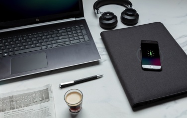 Logotrade business gift image of: Air 5W wireless charging portfolio A4 w/ 5000 mAh powerbank