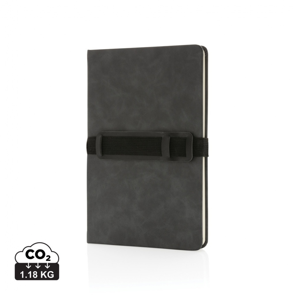 Logo trade advertising products image of: Deluxe hardcover PU notebook A5 with phone and pen holder