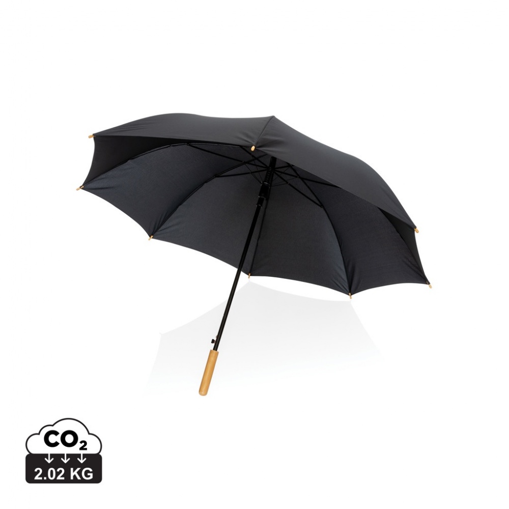Logotrade advertising product picture of: 27" Impact AWARE™ RPET 190T auto open bamboo umbrella