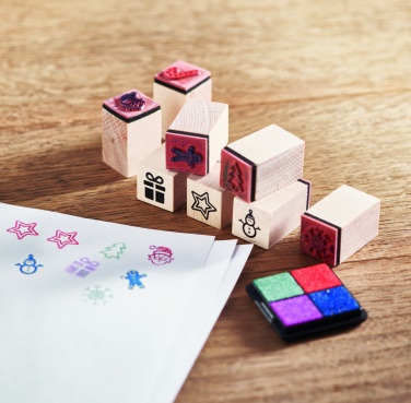 Logo trade promotional products image of: 8 wooden Christmas stamps set