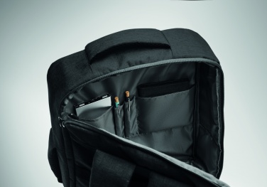 Logo trade promotional merchandise image of: A safe 15-inch laptop backpack made of 300D RPET with a 210D RPET lining and customizable printing.