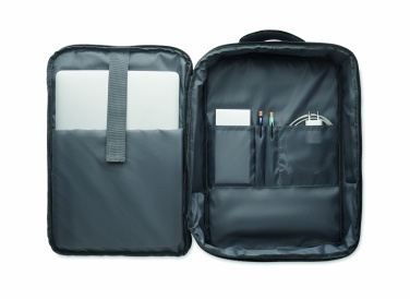 Logotrade advertising products photo of: A safe 15-inch laptop backpack made of 300D RPET with a 210D RPET lining and customizable printing.