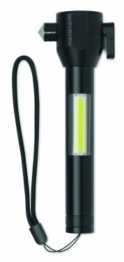 Logotrade corporate gift image of: 3-in-1 aluminum flashlight with an emergency hammer and seatbelt cutter, customizable with printing