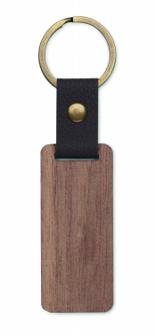 Logo trade promotional merchandise image of: Key ring in walnut and PU Kokkola