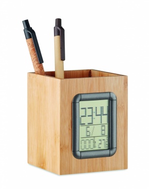 Logotrade promotional merchandise picture of: Bamboo pen holder and LCD clock