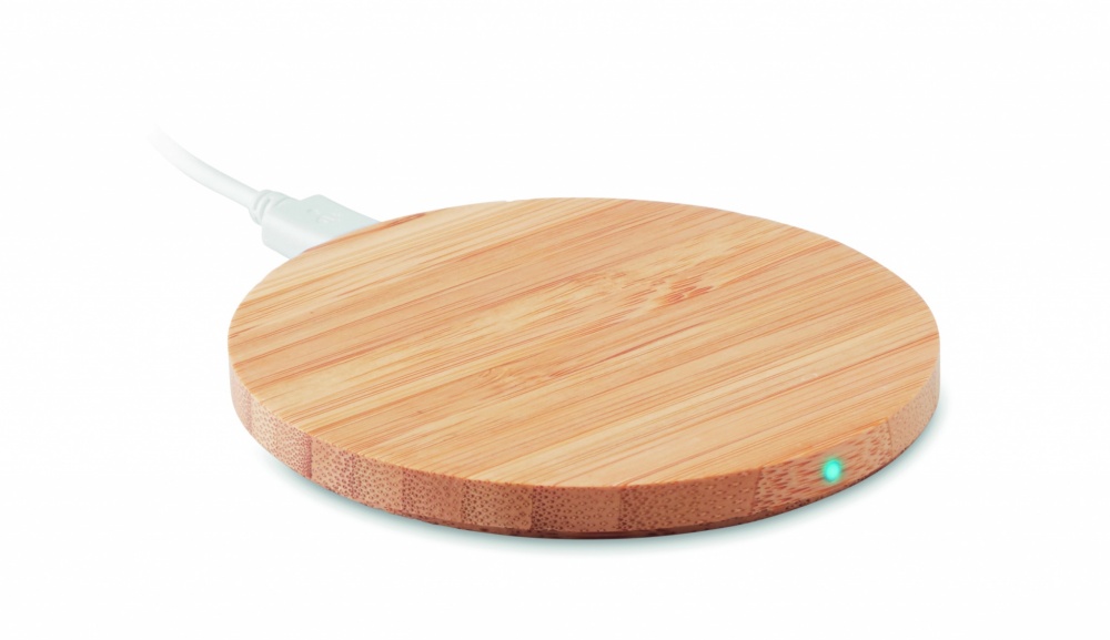 Logo trade advertising products image of: Wireless charger bamboo 10W RUNDO +