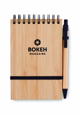 Logo trade promotional merchandise photo of: A6 bamboo notepad with pen SONORABAM