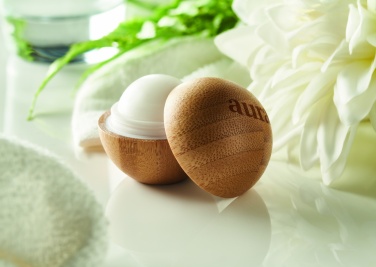 Logo trade corporate gifts image of: Lip balm in round bamboo case