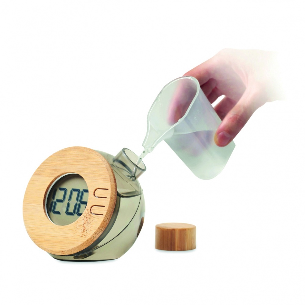Logo trade promotional merchandise picture of: Water powered bamboo LCD clock
