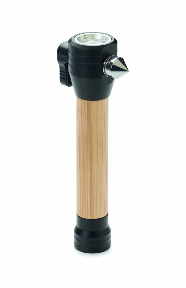Logo trade corporate gifts image of: 3-in-1 bamboo flashlight with an emergency hammer and seatbelt cutter