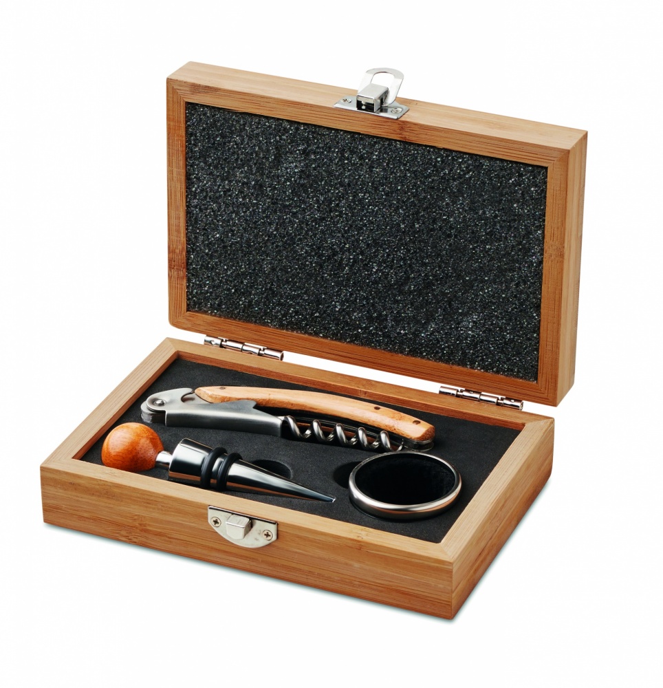Logo trade promotional gifts image of: Wine set in bamboo box