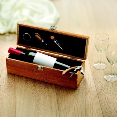 Logo trade promotional giveaways image of: Wine set in bamboo box