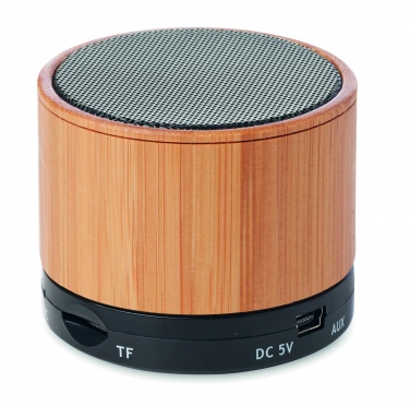 Logo trade promotional items picture of: Round Bamboo wireless speaker