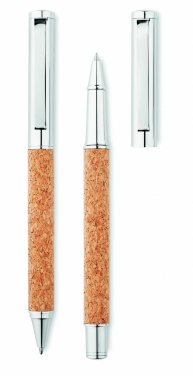 Logo trade promotional merchandise picture of: Metal Ball pen set in cork box
