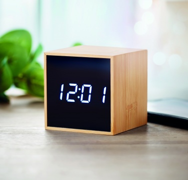 Logotrade promotional merchandise picture of: LED alarm clock bamboo casing Dortmund