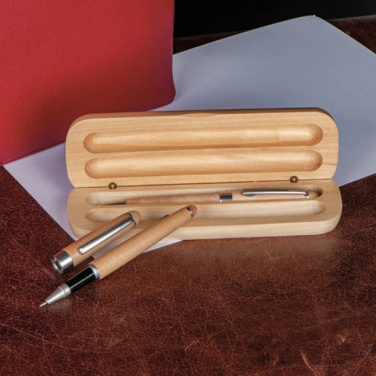Logo trade business gifts image of: Wooden writing set ballpen and roller INDIANAPOLIS