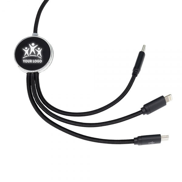 Logotrade promotional item picture of: 3in1 long cable with elighted logo for engraving, W201TG