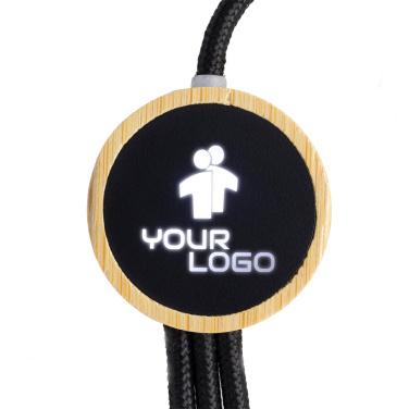 Logo trade advertising products image of: 3-in-1 cable with elighted logo in a wooden casing, LH-ZMU06