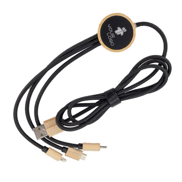 Logo trade promotional items picture of: 3-in-1 cable with elighted logo in a wooden casing, LH-ZMU06