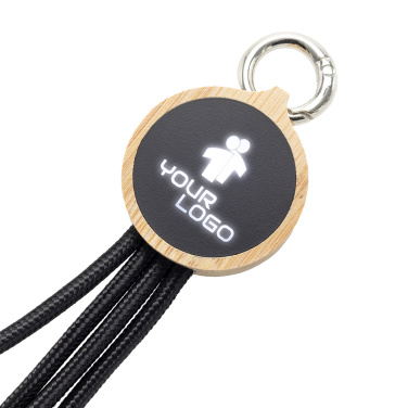 Logo trade business gifts image of: 4-in-1 cable with elighted logo in a wooden casing, LH-ZMU05
