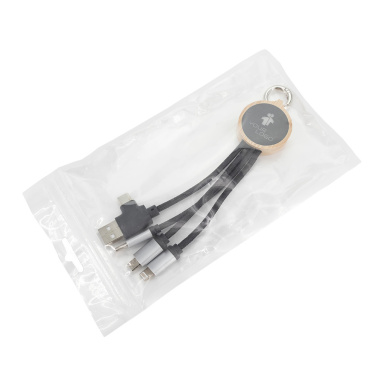 Logo trade promotional merchandise picture of: 4-in-1 cable with elighted logo in a wooden casing, LH-ZMU05