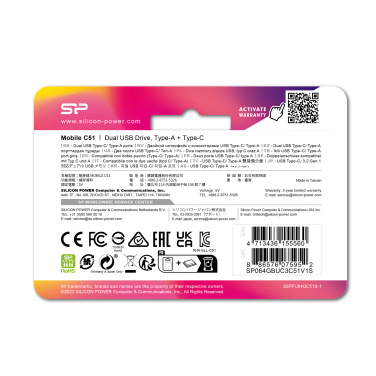 Logo trade promotional gifts image of: Pendrive Silicon Power Mobile - C51 3.2, 64GB