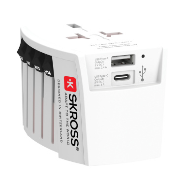 Logotrade promotional item image of: SKROSS World Travel Adapter MUV 2-pole with USB A and C
