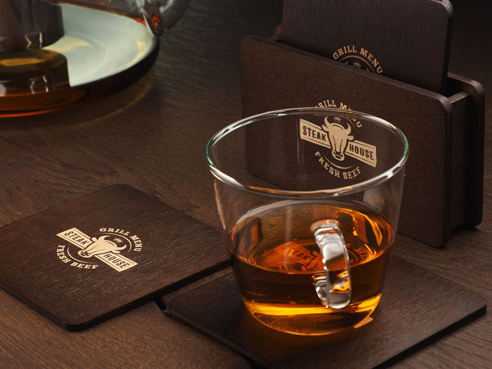 Logo trade promotional products picture of: Wooden box with 4 coasters 1871121