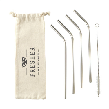 Logo trade promotional merchandise image of: ECO RVS 4 pieces ECO Straw Set stainless-steel straws