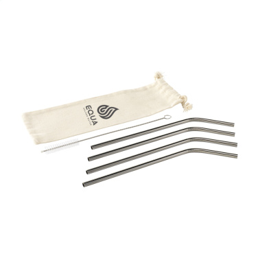 Logotrade promotional giveaway image of: ECO RVS 4 pieces ECO Straw Set stainless-steel straws