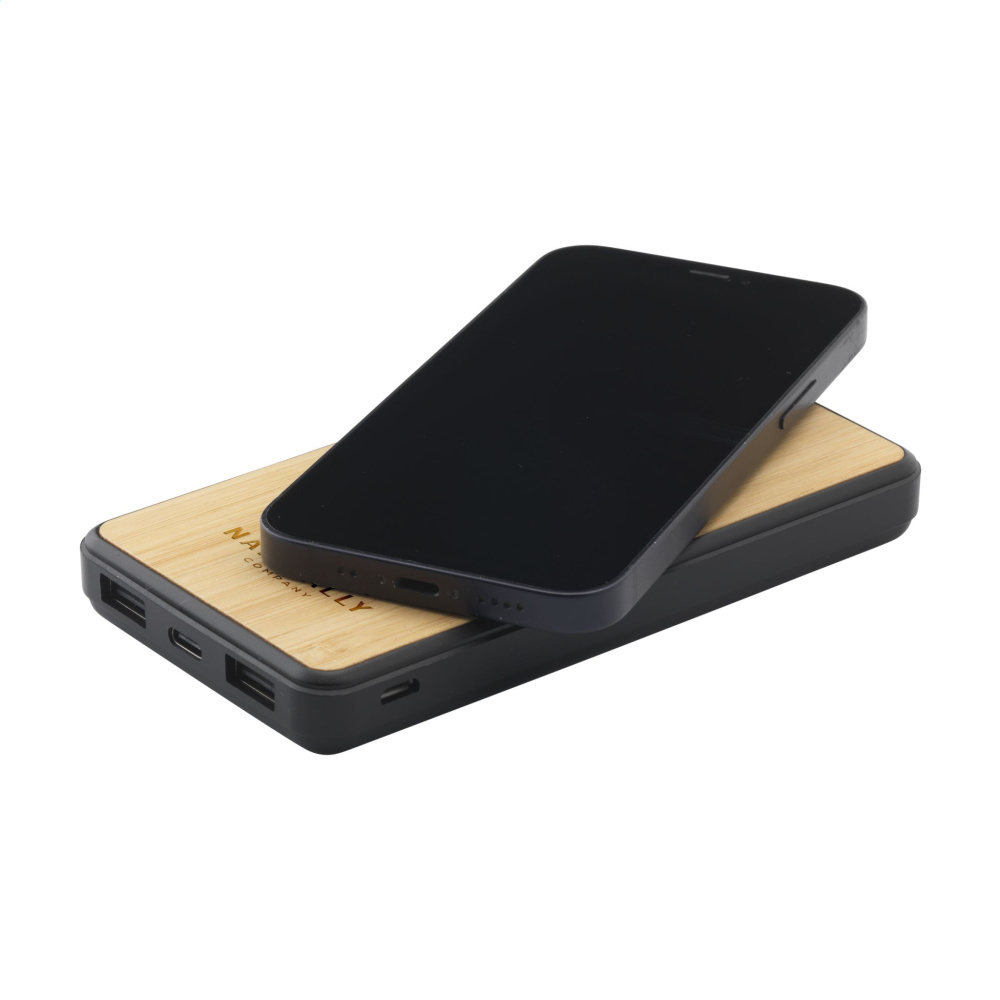 Logotrade promotional giveaway image of: Boru Bamboo RCS Recycled ABS Powerbank Wireless Charger