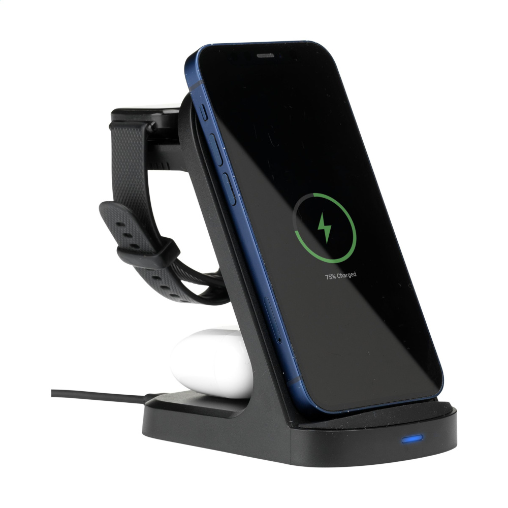 Logo trade promotional merchandise image of: Triple-Up RCS Recycled ABS Wireless Charger Stand
