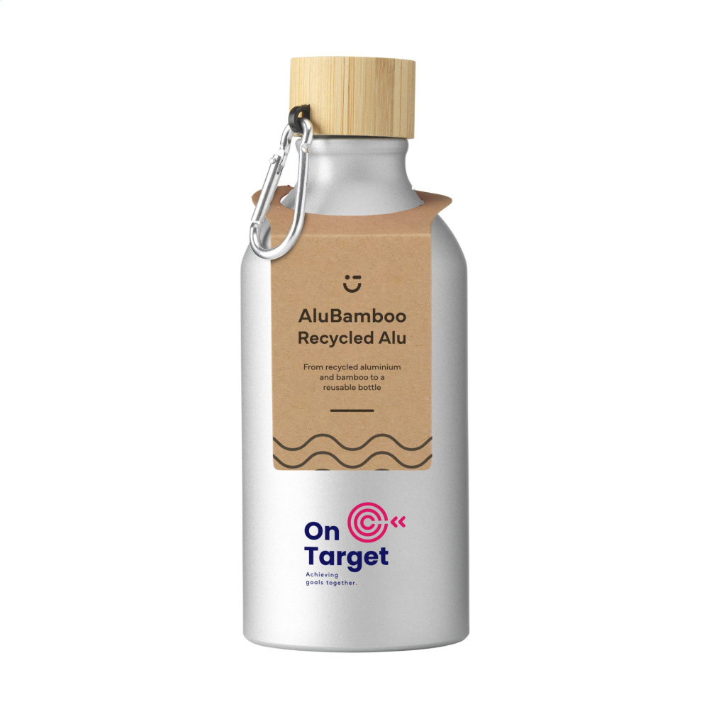 Logo trade promotional merchandise picture of: AluBamboo GRS Recycled Alu 500 ml water bottle