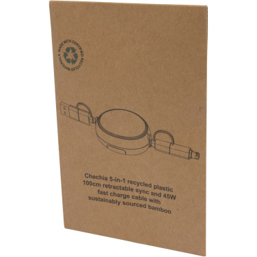Logo trade corporate gifts picture of: Chechia 5-in-1 recycled plastic 100 cm retractable data sync and 45W fast charge cable