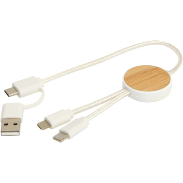 Logotrade promotional item picture of: Chechia 5-in-1 recycled plastic 30 cm data sync and 27W fast charge cable with bamboo details