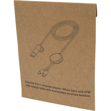 Logotrade corporate gifts photo of: Chechia 5-in-1 recycled plastic 150 cm data sync and 27W fast charge cable with bamboo details