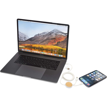 Logo trade promotional giveaways picture of: Chechia 5-in-1 recycled plastic 150 cm data sync and 27W fast charge cable with bamboo details