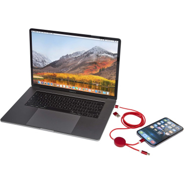 Logotrade promotional product image of: Alasia 5-in-1 recycled aluminium and plastic 150 cm data sync and 27W fast charge cable