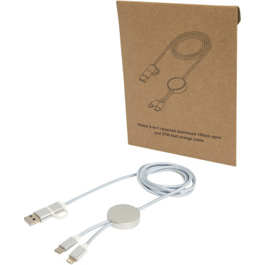 Logo trade promotional giveaways image of: Alasia 5-in-1 recycled aluminium and plastic 150 cm data sync and 27W fast charge cable