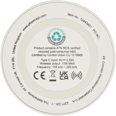 Logo trade promotional products image of: Freal 15W recycled plastic wireless charging pad