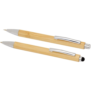 Logo trade business gift photo of: Oblys bamboo ballpoint pen and mechanical pencil set (black ink)